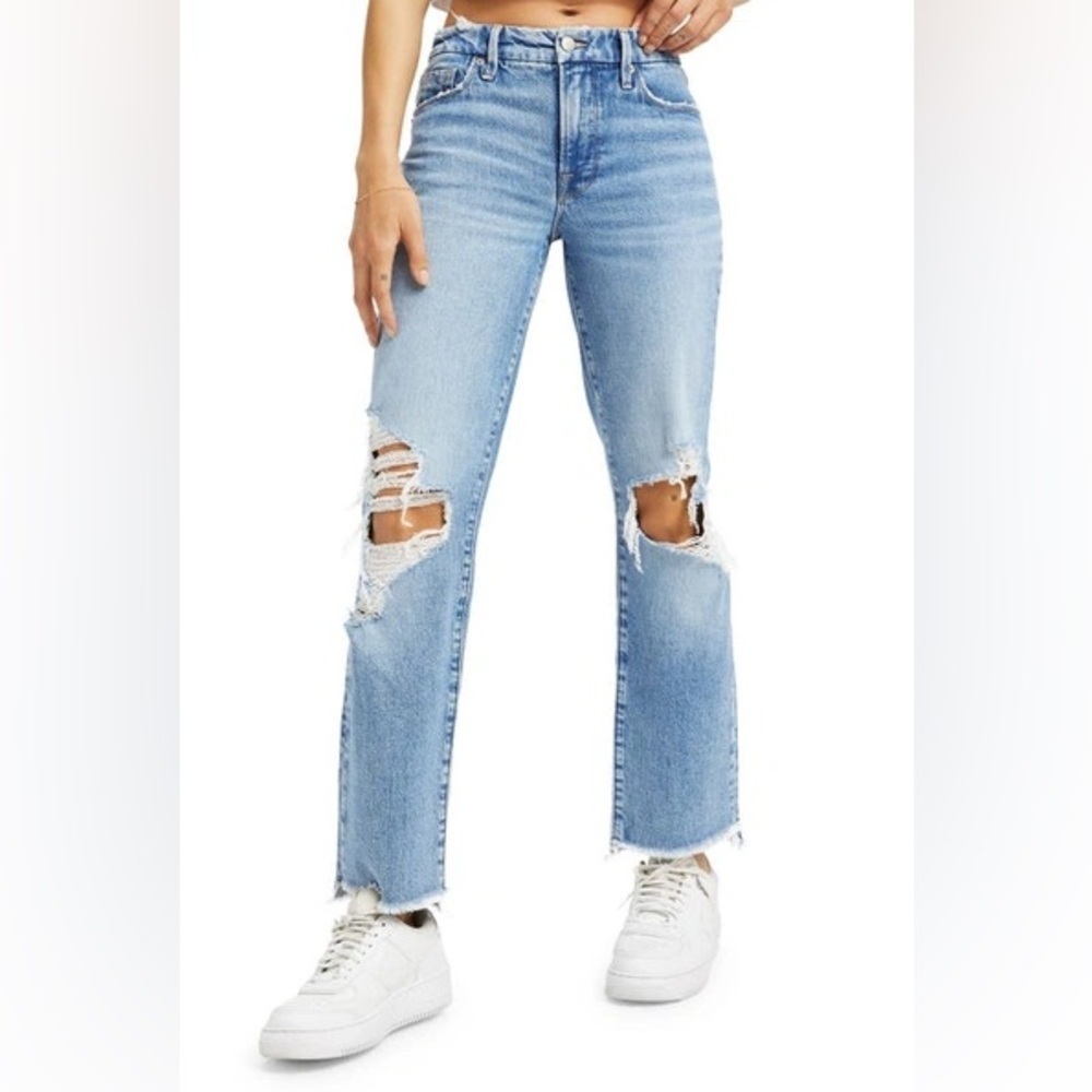GOOD ICON HIGH WAIST STEP HEM BOOTCUT JEANS